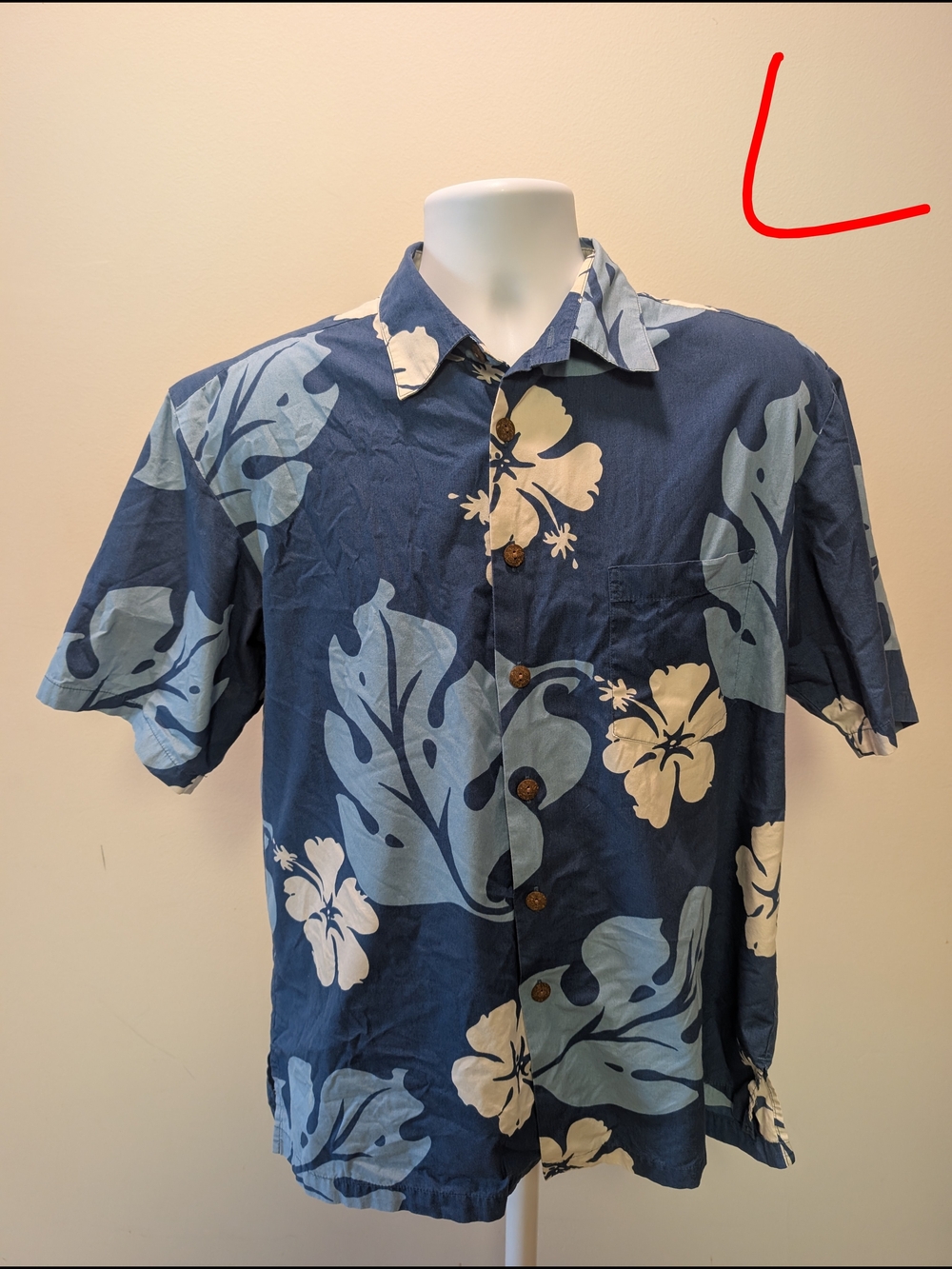 Men's Navy Blue Tropical Print Short-Sleeve Button-Down Shirt